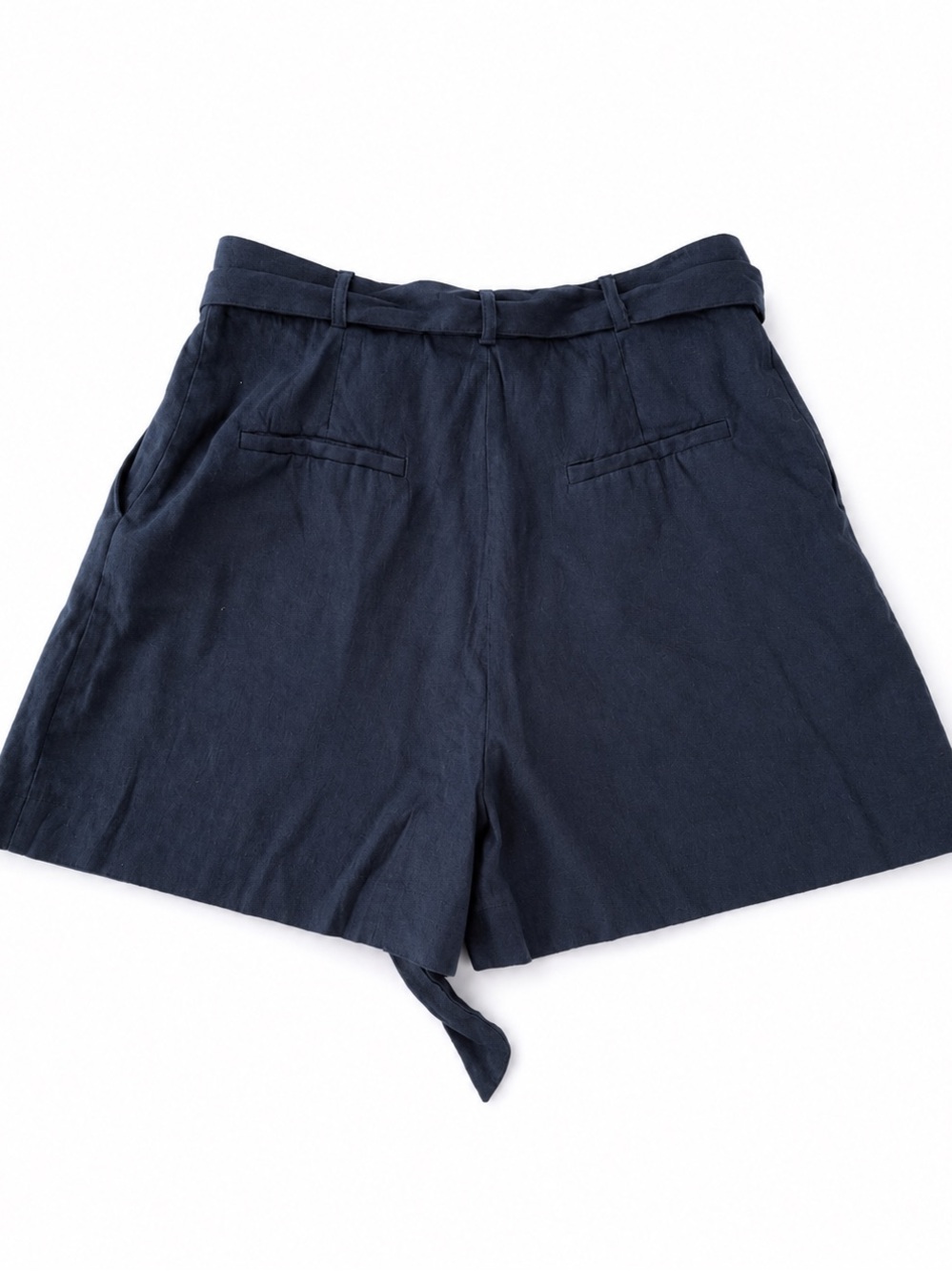 Antonio Melani Navy Linen Blend Peperbag Shorts Sz 8 High Waist Tie Belt